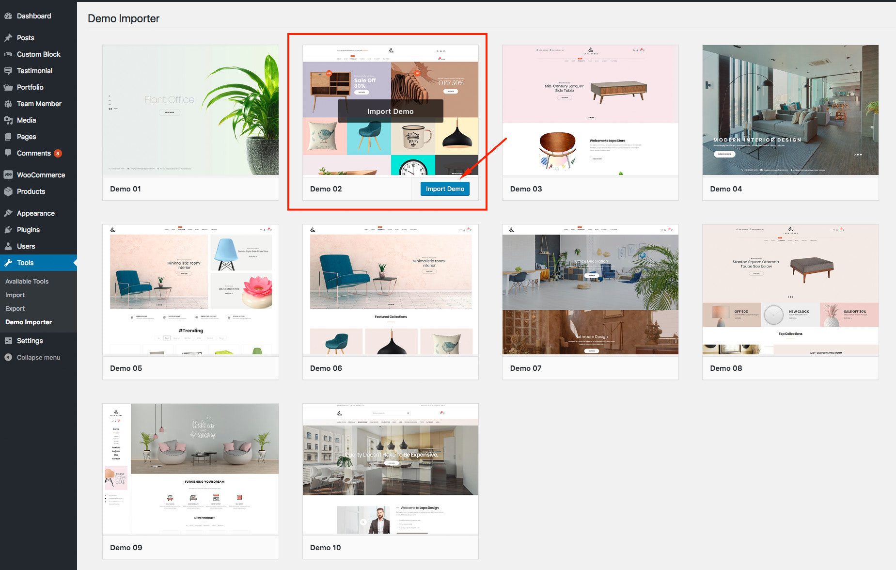 Import Demo Content in One Click02
